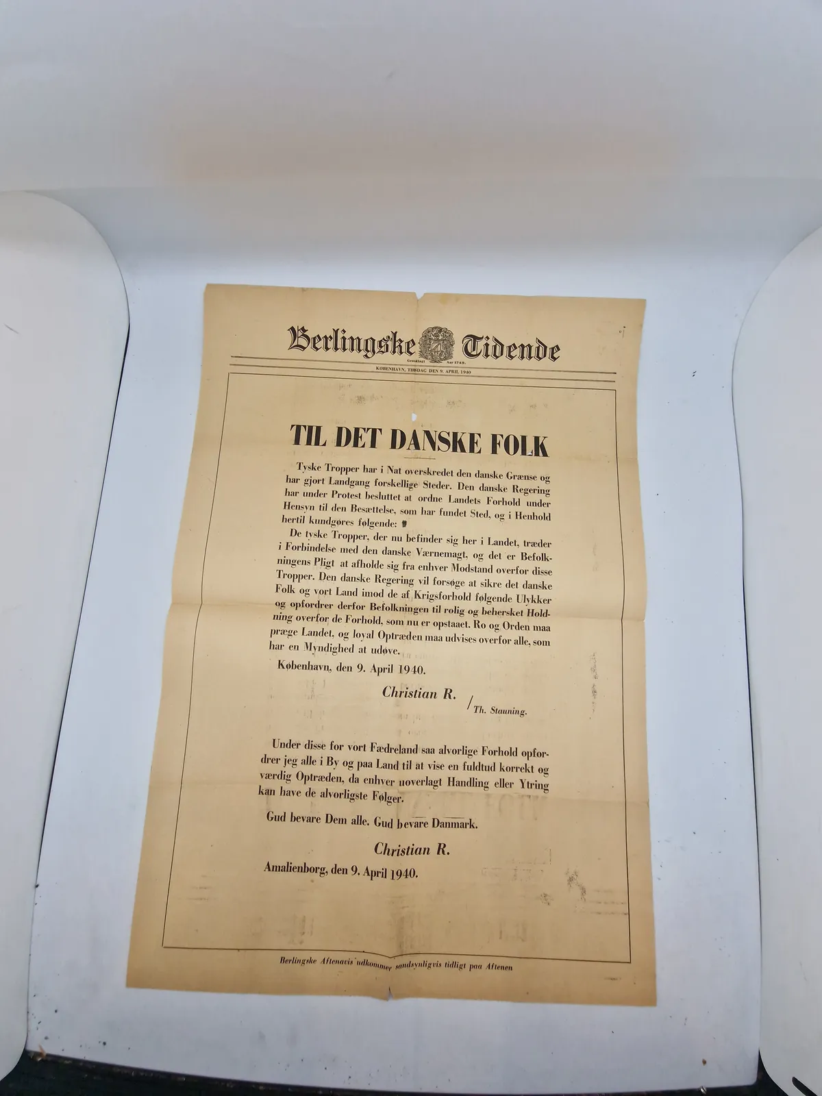 Original flyer fra besættelsen af Danmark 9.april 1940