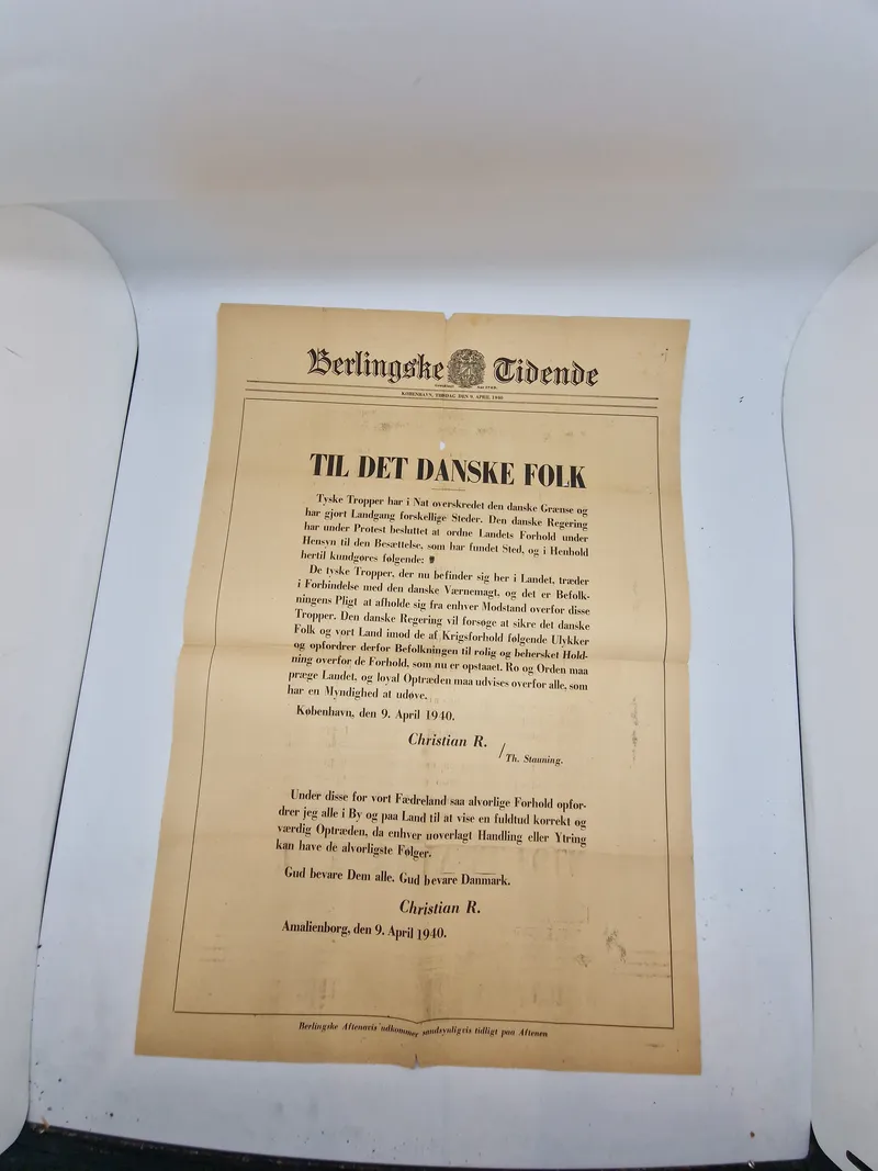 Original flyer fra besættelsen af Danmark 9.april 1940