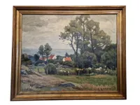 Einar Nielsen Korlind ( 1884-1975) olie på Lærred, parti fra Bornholm, skal hentes i Vordingborg eller leveres efter aftale