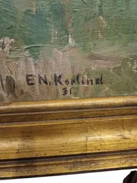Einar Nielsen Korlind ( 1884-1975) olie på Lærred, parti fra Bornholm, skal hentes i Vordingborg eller leveres efter aftale