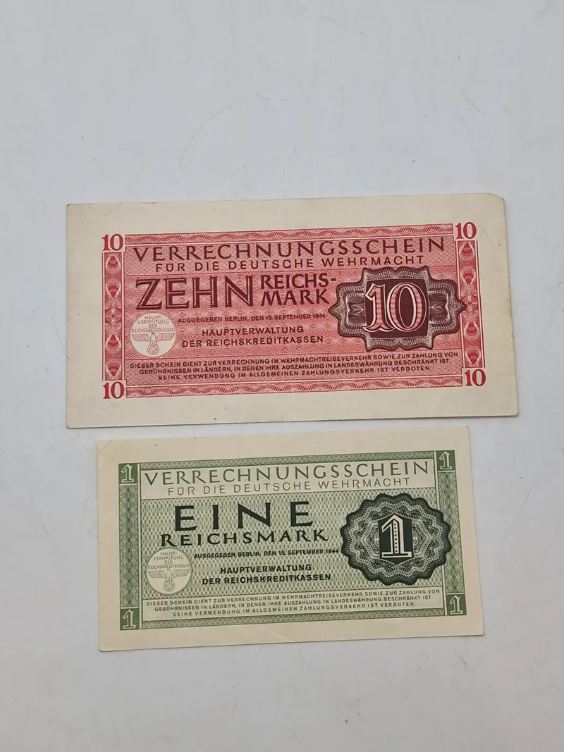 Originale Reichmark pengesedler for brug i den tyske Wehrmacht