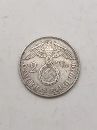 Sølvmønt tysk 2 mark 1939 med hagekors