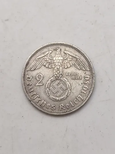 Sølvmønt tysk 2 mark 1939 med hagekors