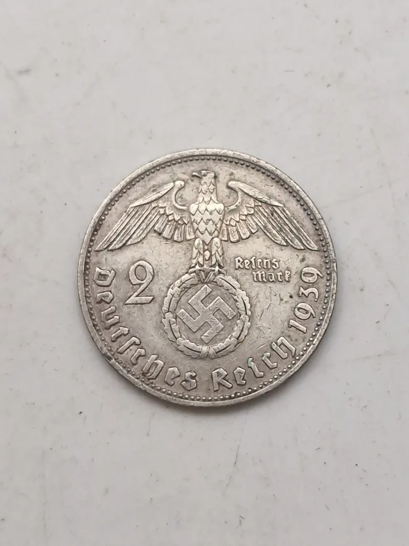 Sølvmønt tysk 2 mark 1939 med hagekors