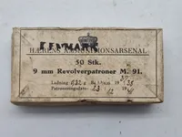 Original dansk æske for 9 mm revolver patroner M/91