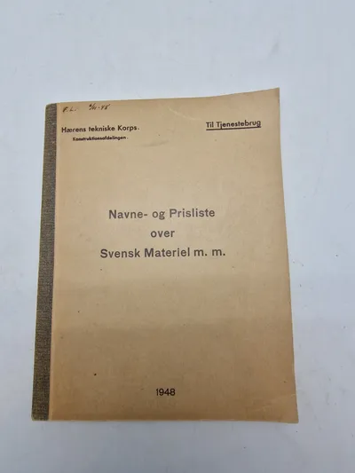 Navne og prisliste på svensk materiel mm