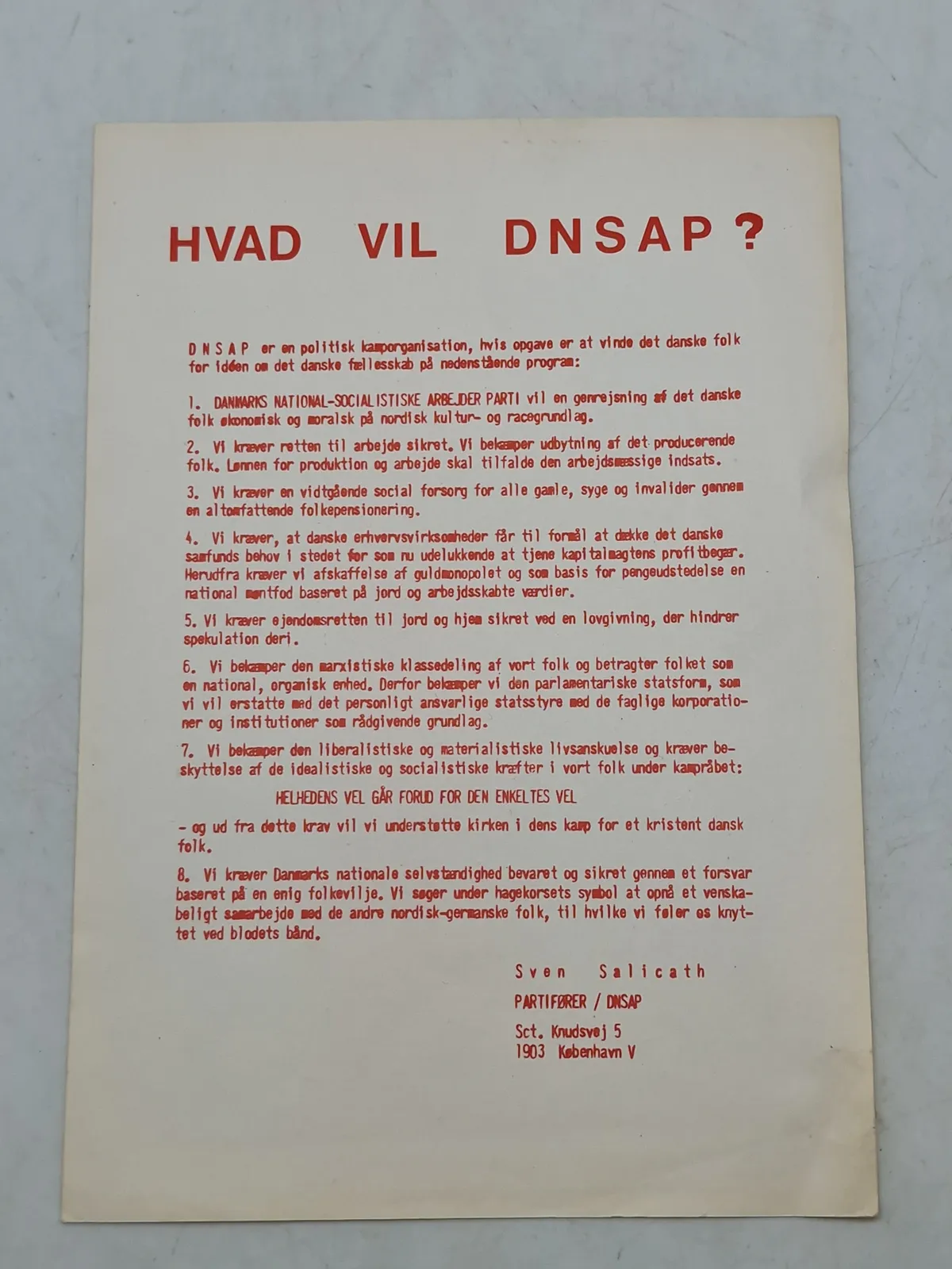 Original DNSAP flyer -Tidlig efterkrigs Nazistparti