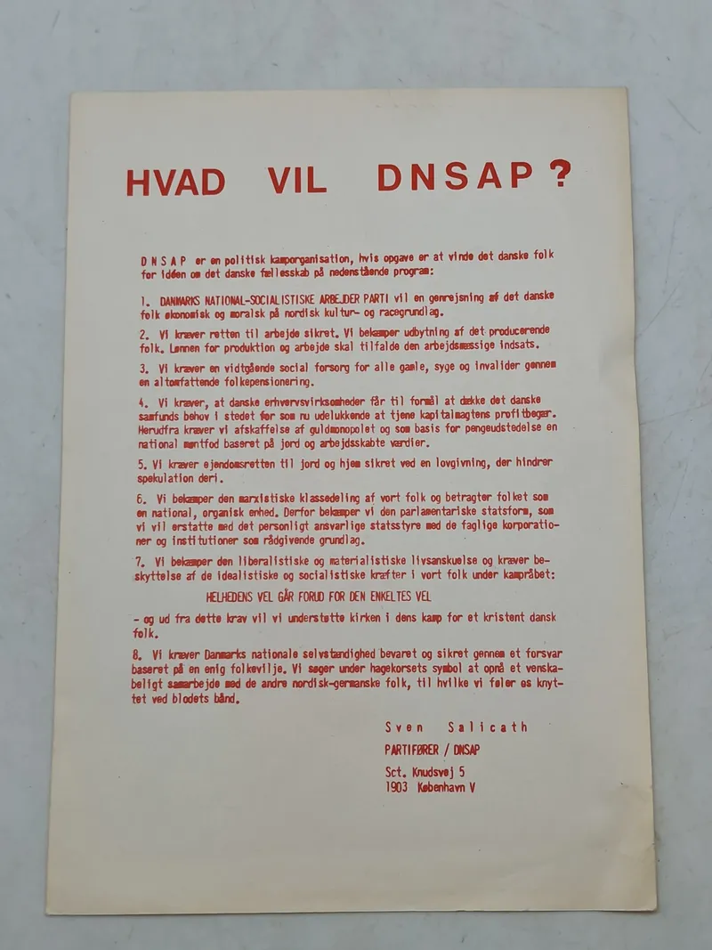 Original DNSAP flyer -Tidlig efterkrigs Nazistparti