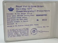 Original dansk sterlingsølv mønt - Det royale besøg i Storbritannien