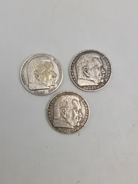 3 stk originale 5 Reichmark sølv mønter