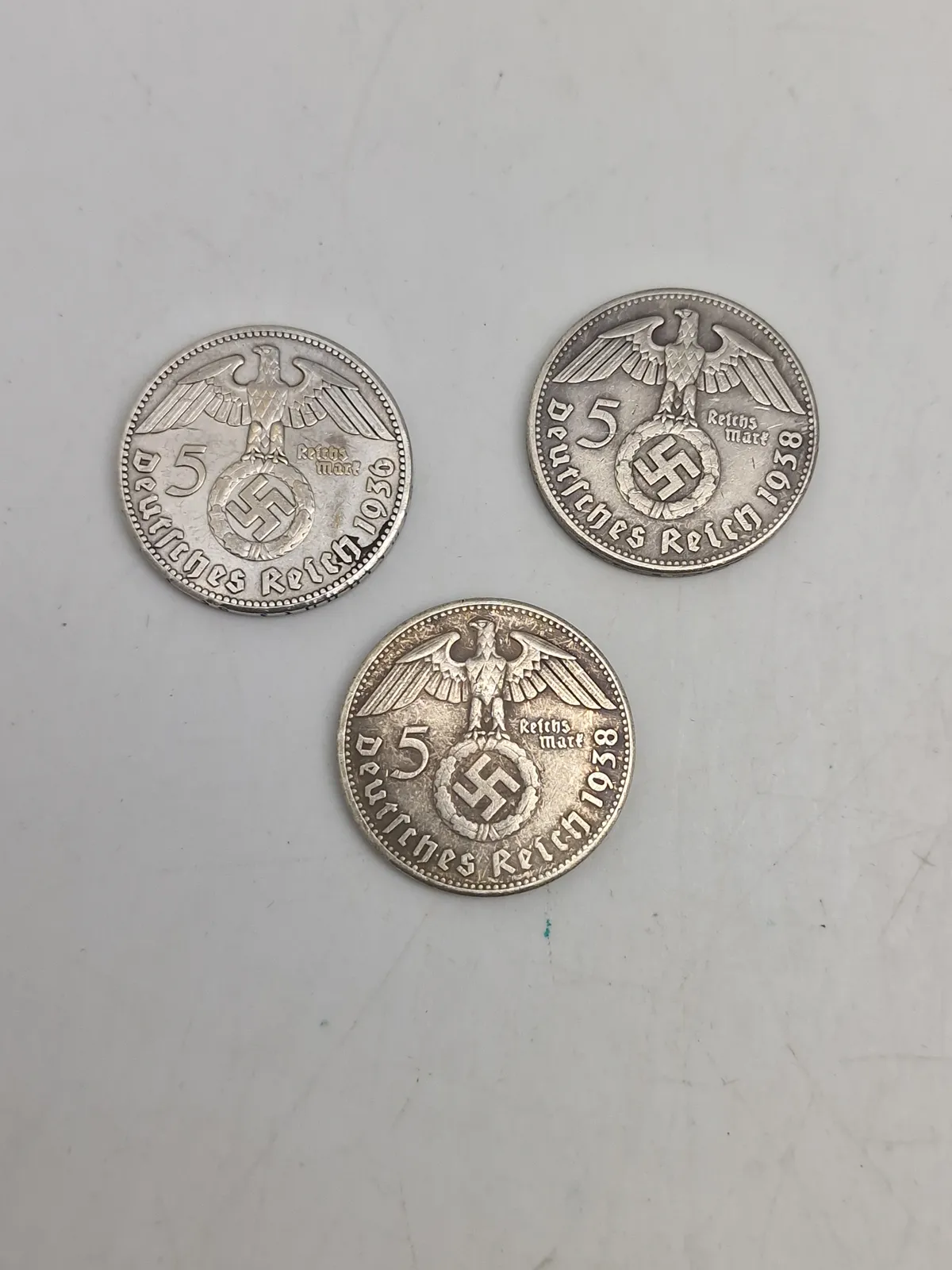 3 stk originale 5 Reichmark sølv mønter