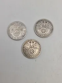 3 stk originale 5 Reichmark sølv mønter