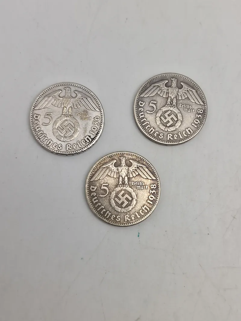 3 stk originale 5 Reichmark sølv mønter