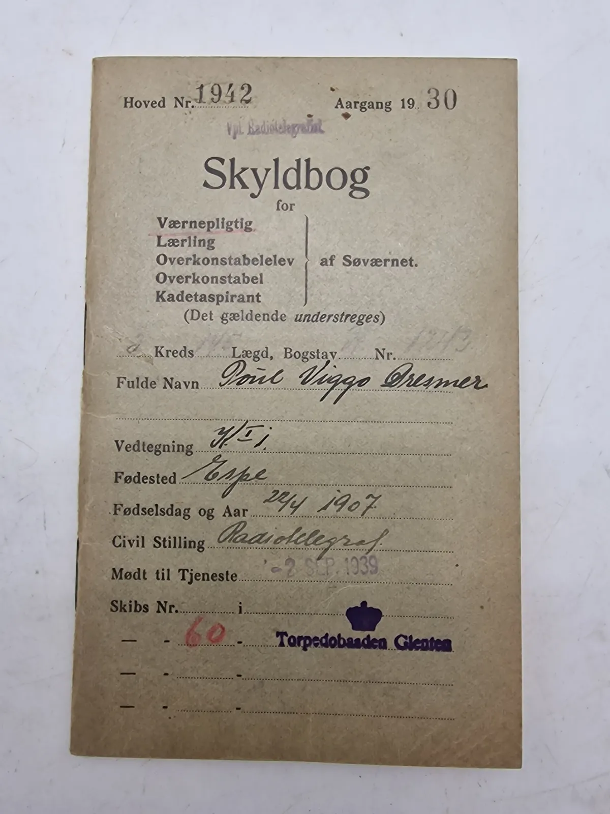 Skyldbog Dansk Torpedo båd