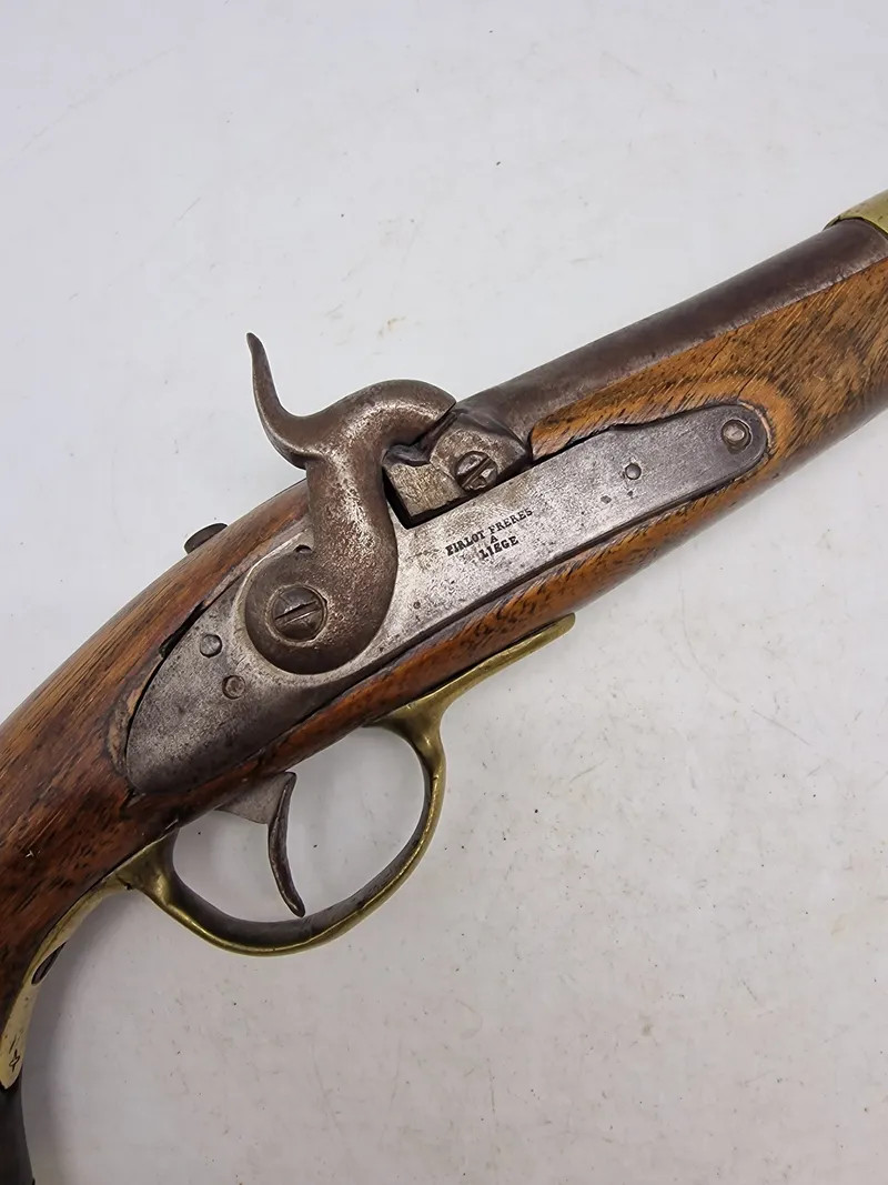 Belgisk militær perkussions rytterpistol, som dansk Ringhanepistol