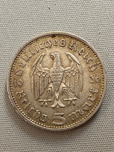 Original tysk 5 mark af sølv