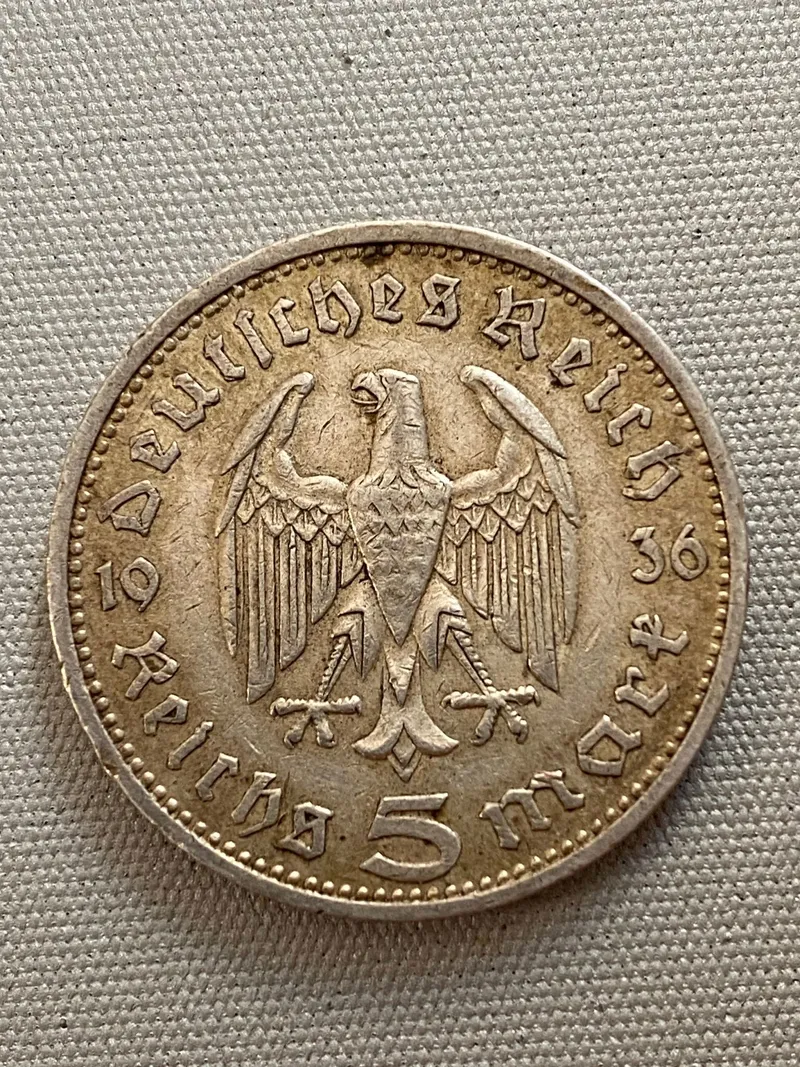 Original tysk 5 mark af sølv