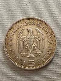 Original tysk 5 mark af sølv