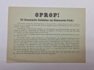 Originalt Oprop - Nedkastet over bl.a. Danmark 9 april 1940