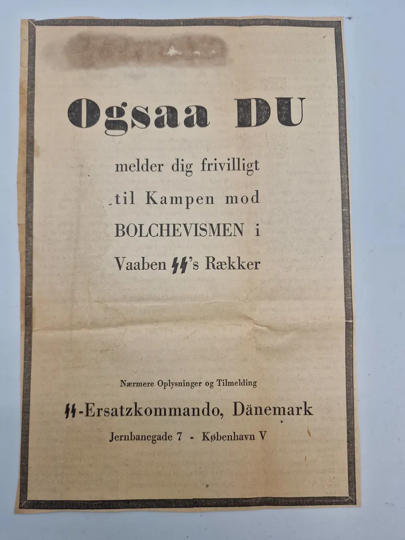 Originalt udklip - med reklame for indmeldelse i Waffen-SS