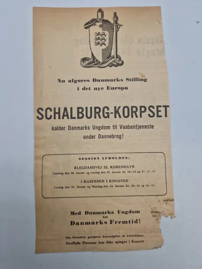 Originalt udklip omhandlende indmeldelse i Schalburg korpset