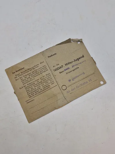 Originalt tysk HitlerJugend mødeseddel til volkssturm 1945