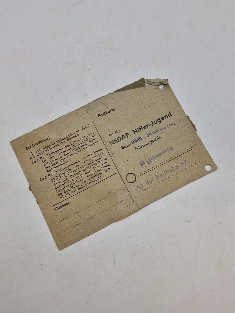 Originalt tysk HitlerJugend mødeseddel til volkssturm 1945