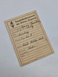 Originalt tysk HitlerJugend Ausweis