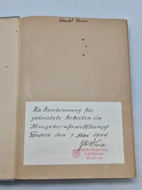 Original Tysk Marinebog givet i gave Tønder 1944 DBN Deutsche Berufsgruppen in Nordschlesweig
