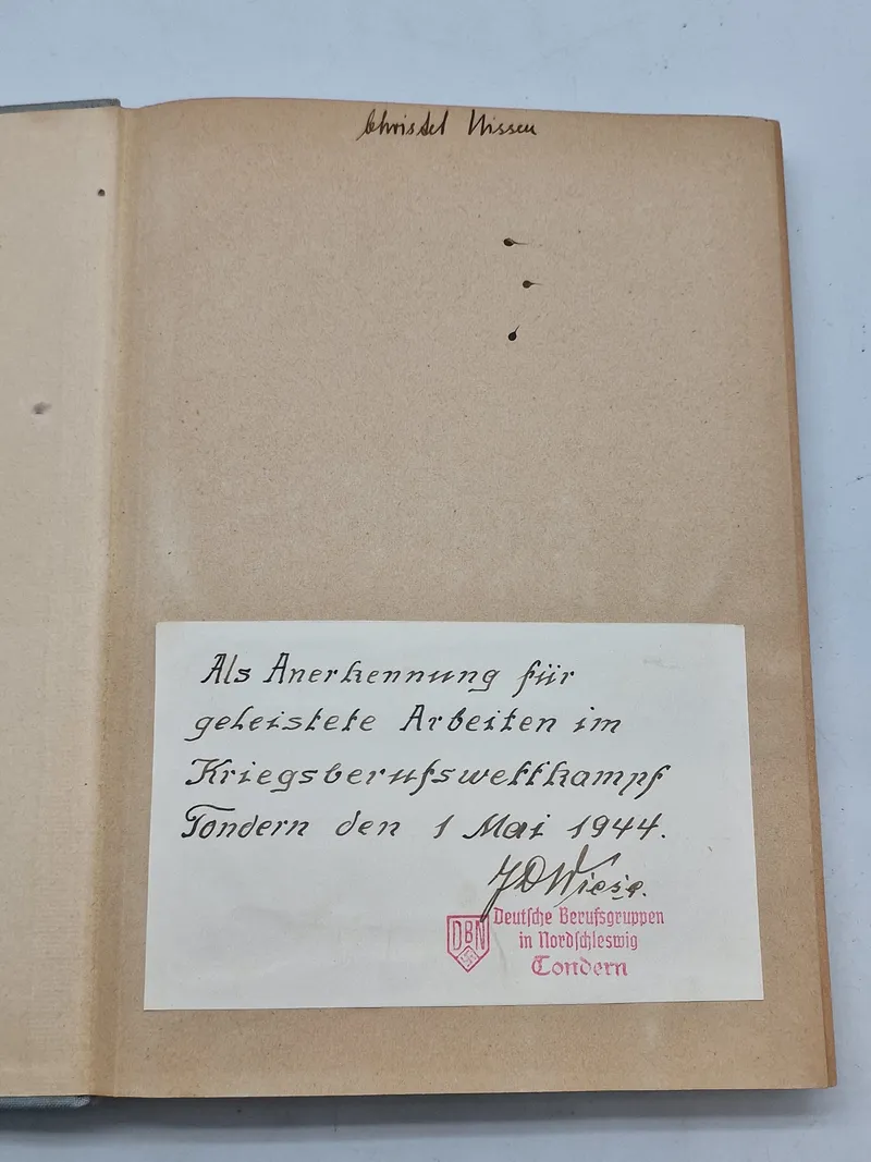 Original Tysk Marinebog givet i gave Tønder 1944 DBN Deutsche Berufsgruppen in Nordschlesweig