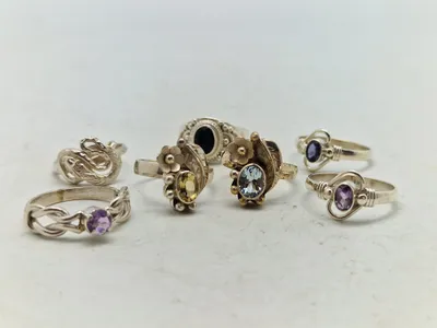 Samling diverse fingerringe, alle af Sterlingsølv