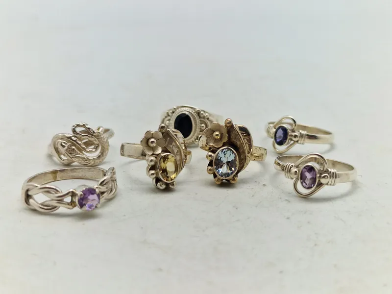 Samling diverse fingerringe, alle af Sterlingsølv