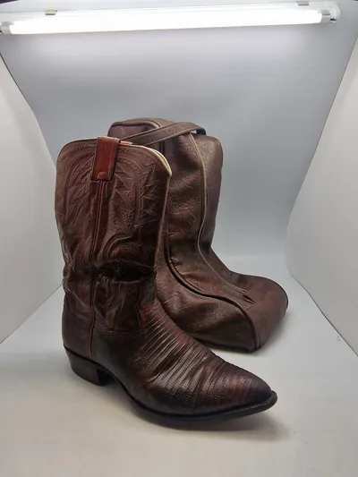 Cowboy læder støvler med taske størelse 43/44 fra 60 erne bla. bæltedyr skind