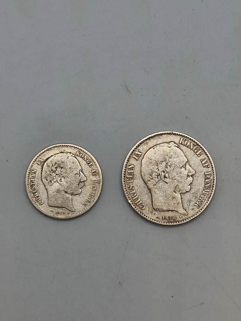 Original dansk 1 krone og 2 krone af sølv