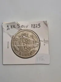 Original dansk 2 krone af sølv - 1875