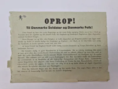 Originalt Oprob - nedkastet over danske byer 9 april 1940