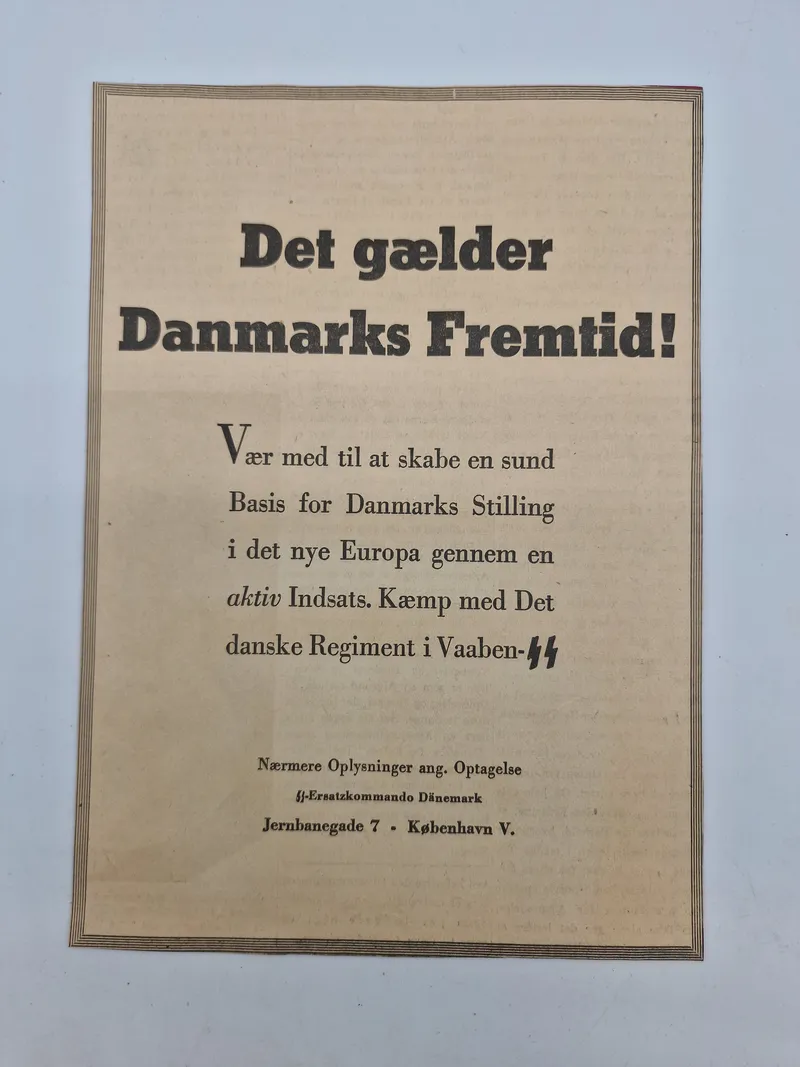 Original dansk Waffen-SS hverve annonce - opsat på pap