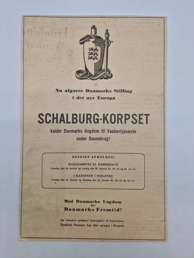 Original dansk Schalburg hverve annonce - opsat på pap