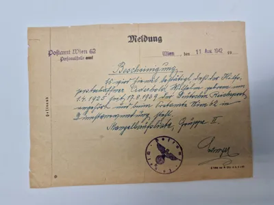Original tysk “Meldung” fra 1942