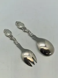 Originalt dansk salatbestik tretårnet sølv  - Rococo stil - 1940’erne