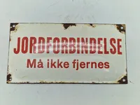 Originalt emalje skilt - Jordforbindelse - Må ikke fjernes