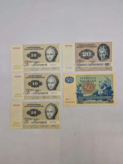 Samling originale danske og svenske pengesedler
