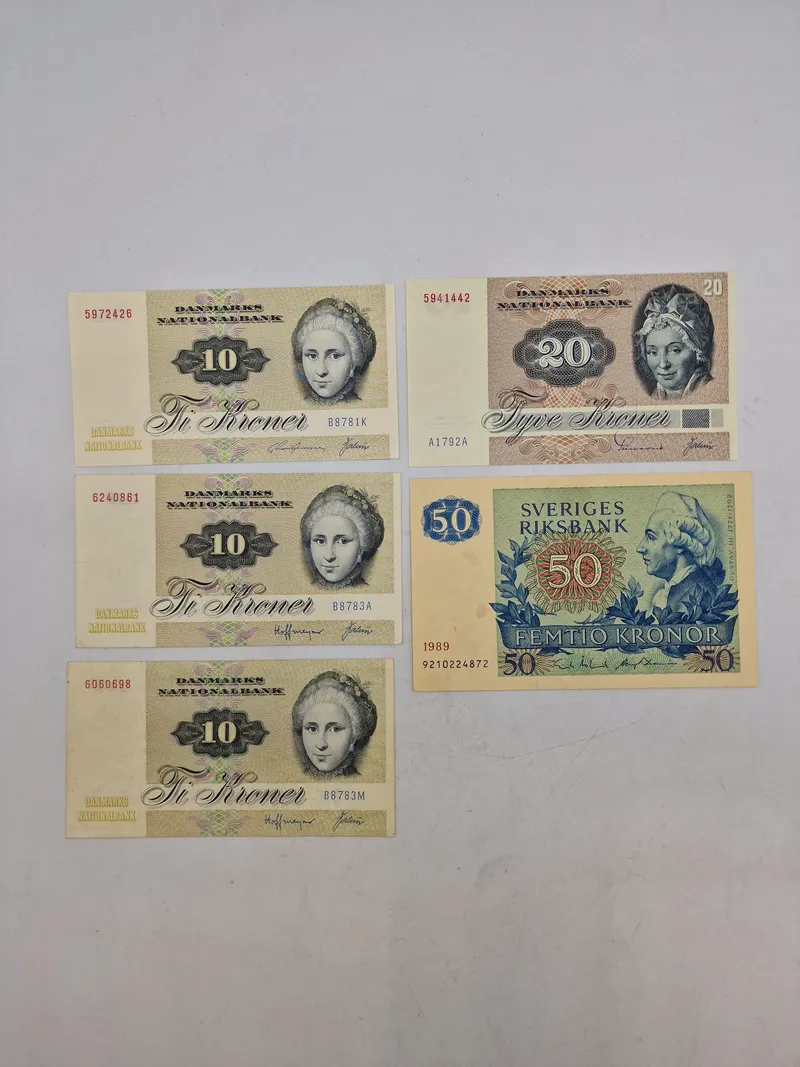 Samling originale danske og svenske pengesedler