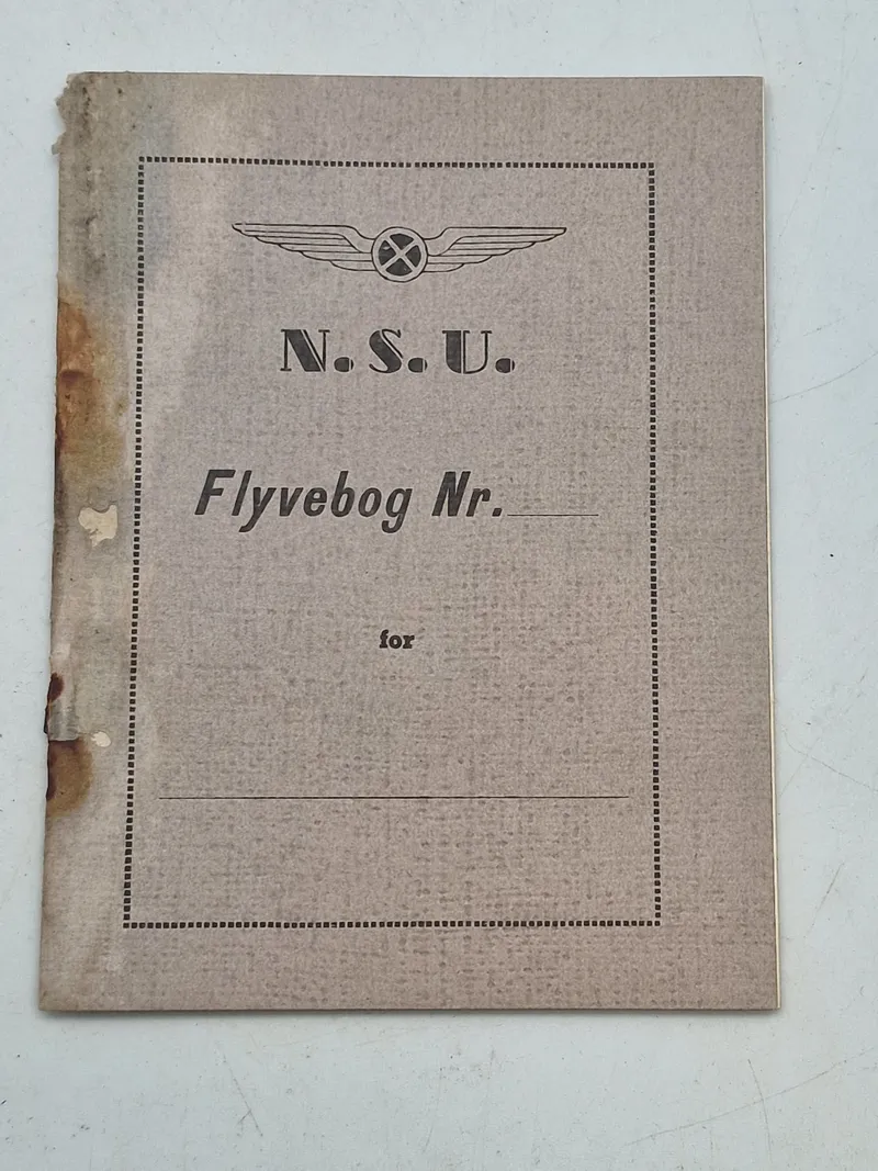 Ekstremt sjælden N.S.U flyvebog, eneste kendte eksemplar