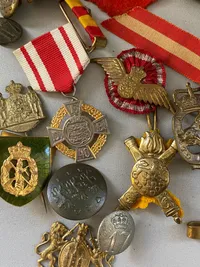 Lot diverse pins og medaljer