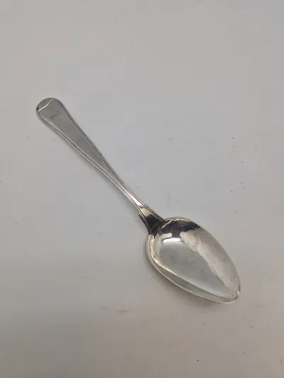 Johan J. H. Rühle 1802-1858 Ribe Original Dansk sølvske tretornet dateret 1844, vægt 46 gram