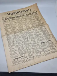 Originalt eks. af avisen Vestkysten 1943 valget DNSAP