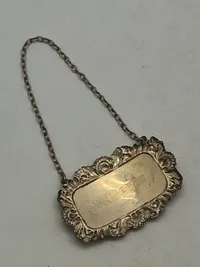 Originalt engelsk whiskey decanter label sterlingsølv Alan M Weisrose  London 1977