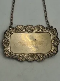 Originalt engelsk whiskey decanter label sterlingsølv Alan M Weisrose  London 1977