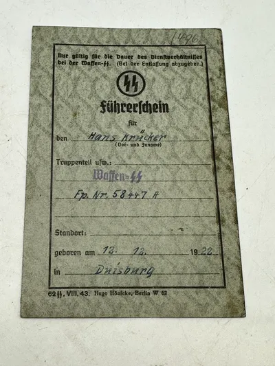 Originalt SS Führerschein - driver's license